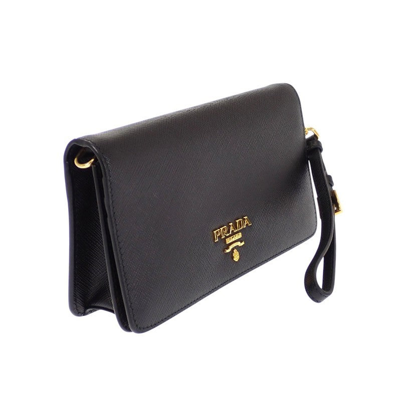 プラダ PRADA レザー 1DH029 ウォレットチェーン サフィアーノ ブラック ゴールド金具 レディース【中古】【Aランク】