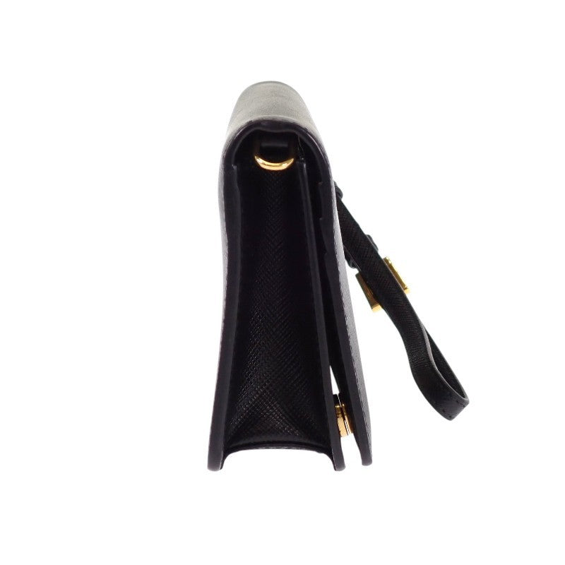 プラダ PRADA レザー 1DH029 ウォレットチェーン サフィアーノ ブラック ゴールド金具 レディース【中古】【Aランク】