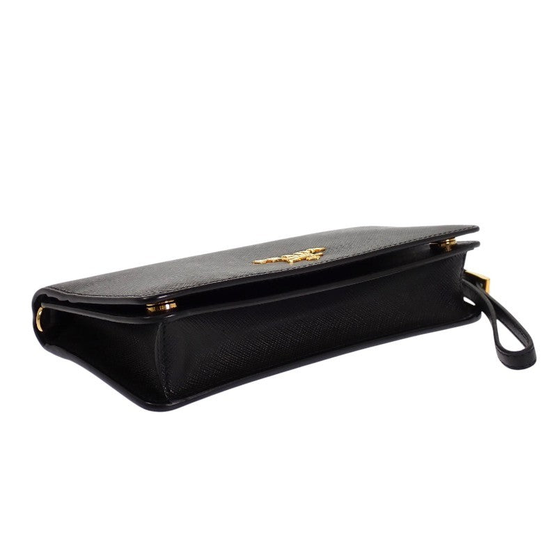 プラダ PRADA レザー 1DH029 ウォレットチェーン サフィアーノ ブラック ゴールド金具 レディース【中古】【Aランク】