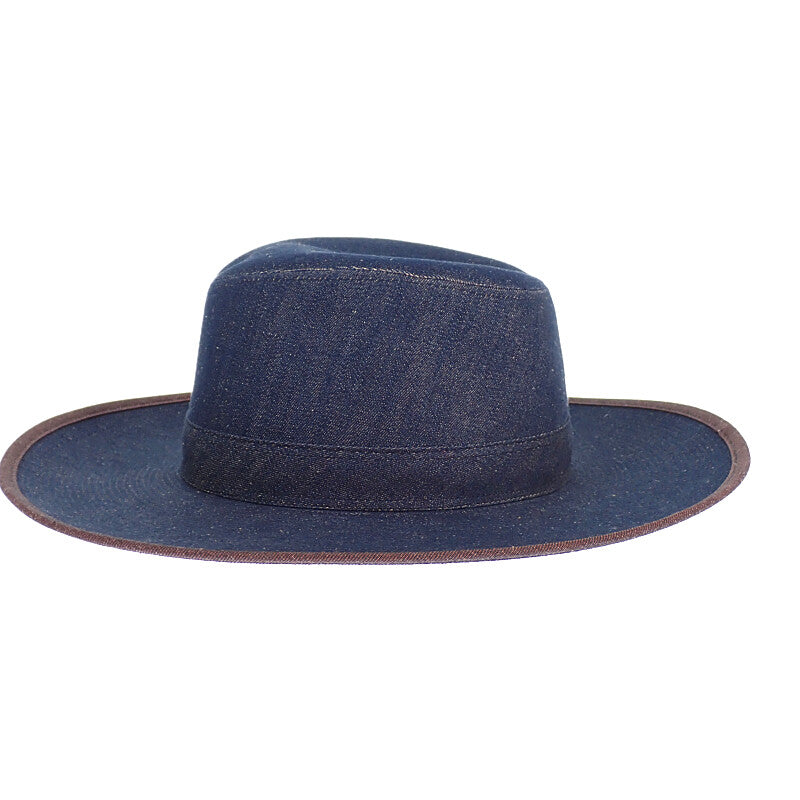 HERMES Wide Brim Hat Cotton Linen Denim Indigo Blue 57 Women's [Used]