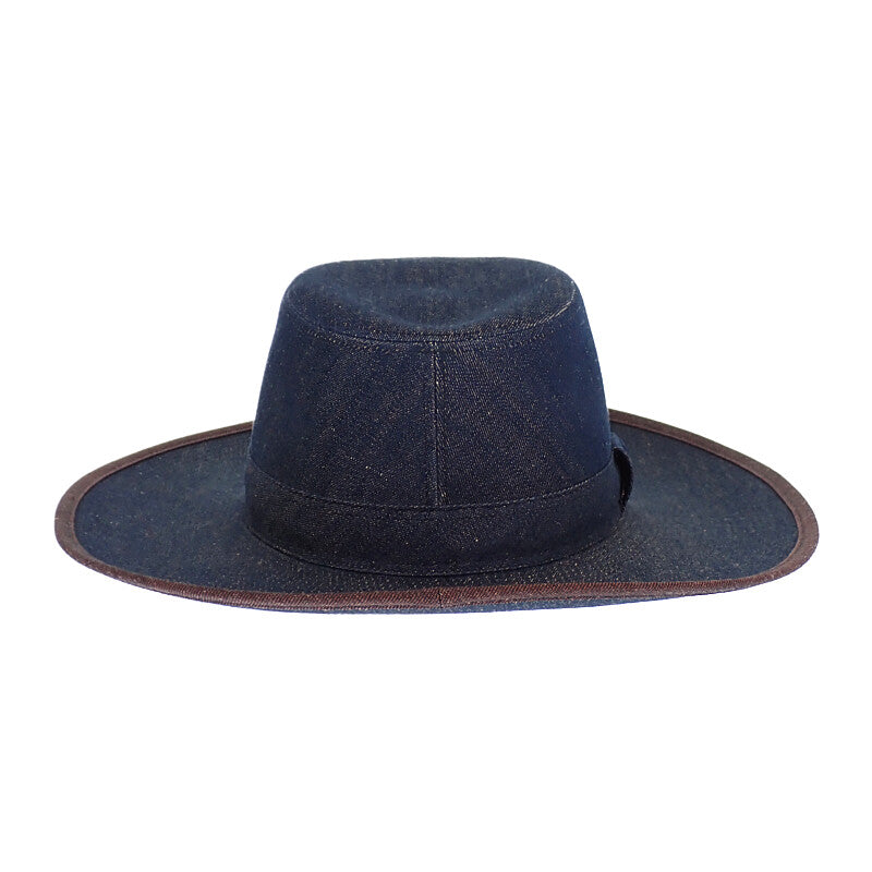 HERMES ネイビー リネン デニム ハット 57 HERMES Wide Brim Hat Cotton Linen Denim Indigo Blue 57 Women's [Used]