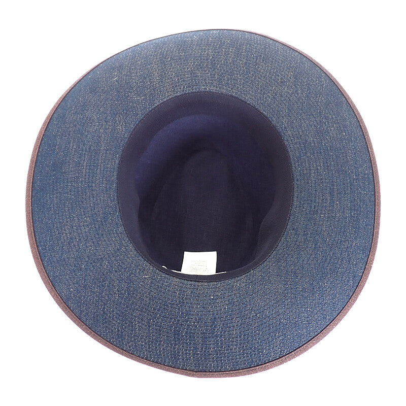 HERMES Wide Brim Hat Cotton Linen Denim Indigo Blue 57 Women's [Used]