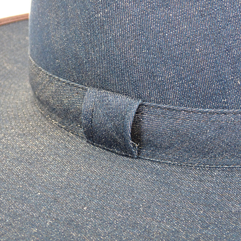 HERMES Wide Brim Hat Cotton Linen Denim Indigo Blue 57 Women's [Used]