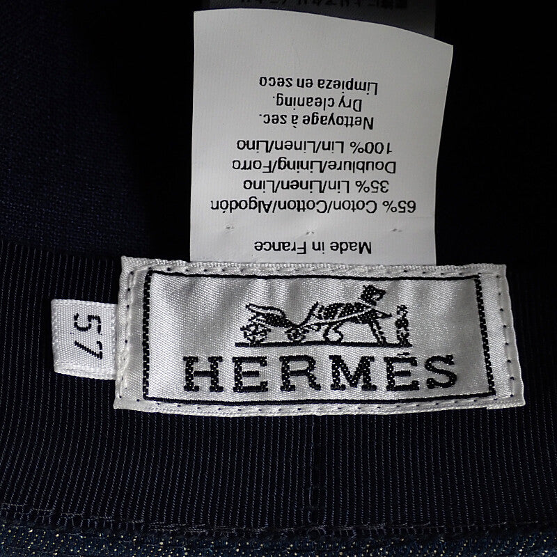 エルメス HERMES ワイドブリム ハット コットン 麻・リネン デニム インディゴブルー 57 レディース【中古】【Aランク】