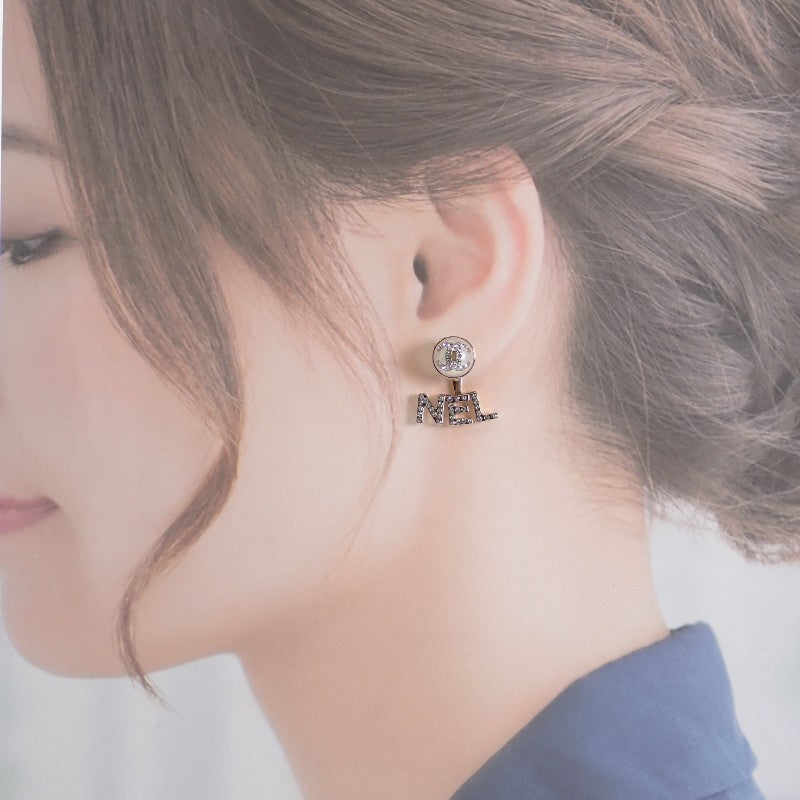 CHANEL Coco Mark Logo A21A Engraved AB6484B06148ND176 Pierced Earrings GP Faux Pearl Gold Women's [Used] [AB Rank]