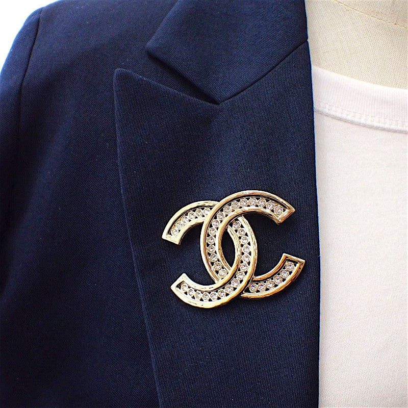 CHANEL Coco Mark Brooch Metal Rhinestone Gold Women's [Used] [AB Rank]