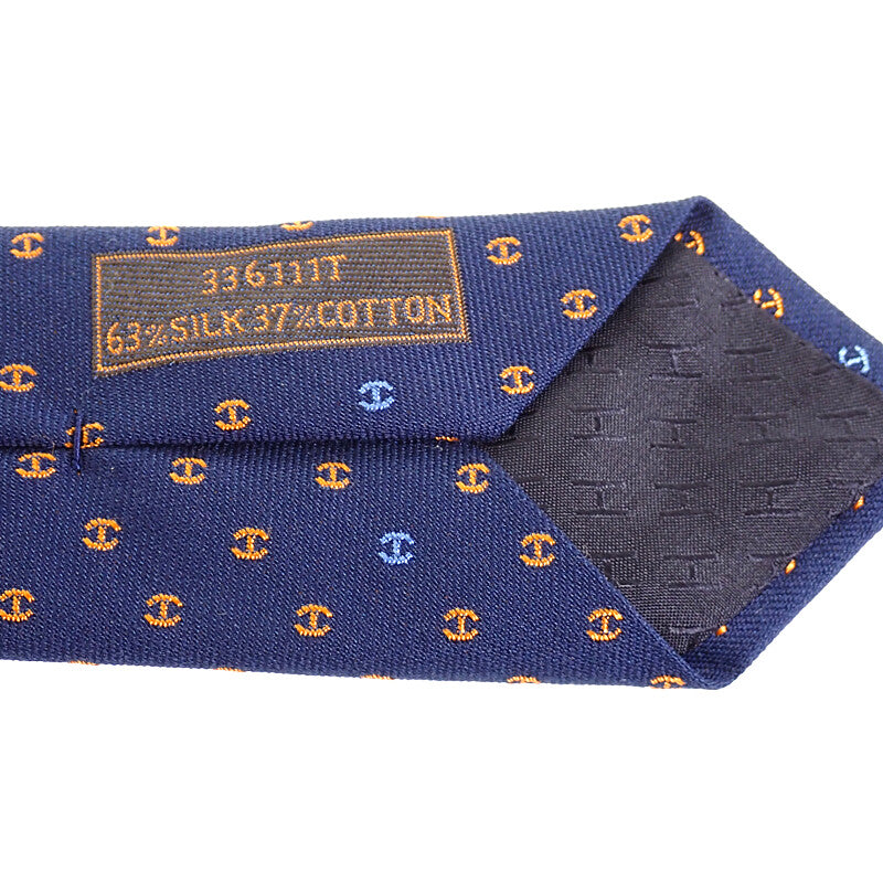 HERMES H Tonneau H336111T 02 Tie Silk Cotton Navy Men's [Used] [SA Rank]
