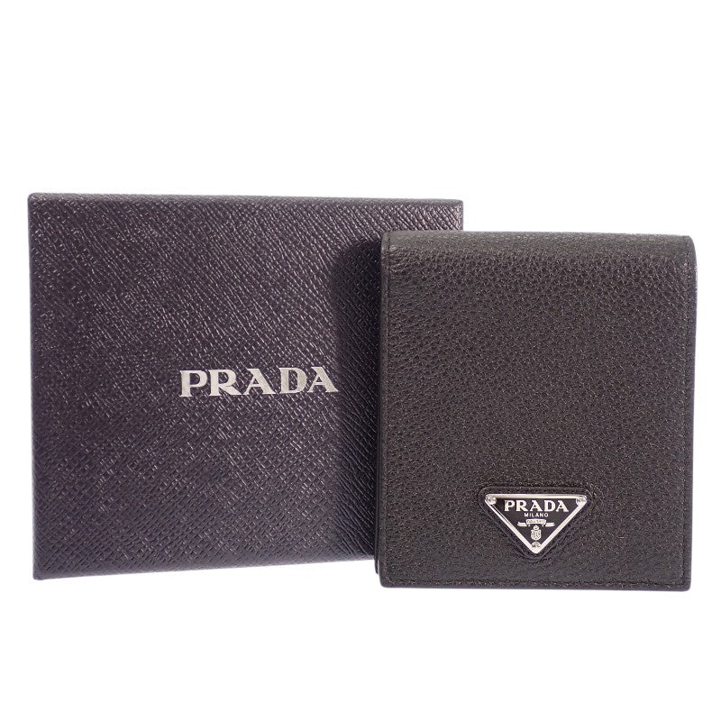 プラダ PRADA ヴィッテロダイノレザー 財布 2MO513_2E54_F0002 二つ折り財布 レザー ブラック シルバー金具 メンズ【中古】【ABランク】