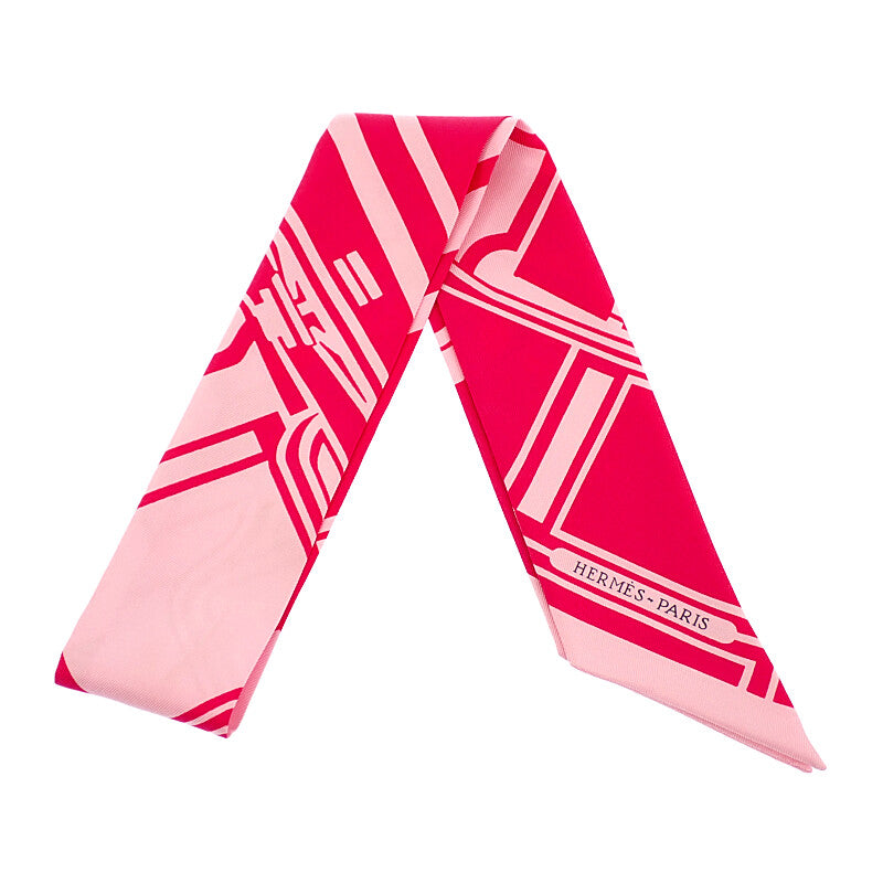 エルメス HERMES ツイリー クーペ タトゥー アージュ スカーフ シルク ローズヴィフ ローズペール レディース【中古】【ABランク】