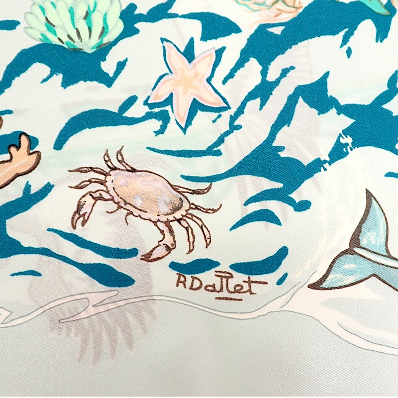 エルメス HERMES カレ90 Lavie Precieuse de la Mediterranee スカーフ シルク ライトブルー レディース【中古】【ABランク】
