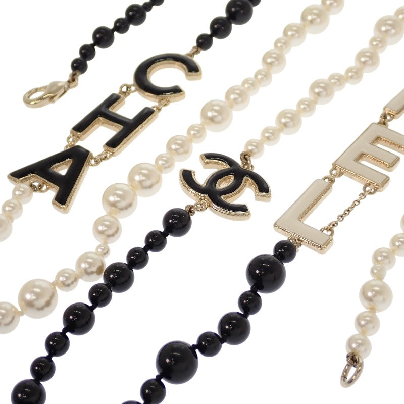 シャネル CHANEL CCロゴ パールロングネックレス B22A刻印 AB8717 ネックレス メタル フェイクパール ブラック ホワイト ゴールド レディース【中古】【Aランク】