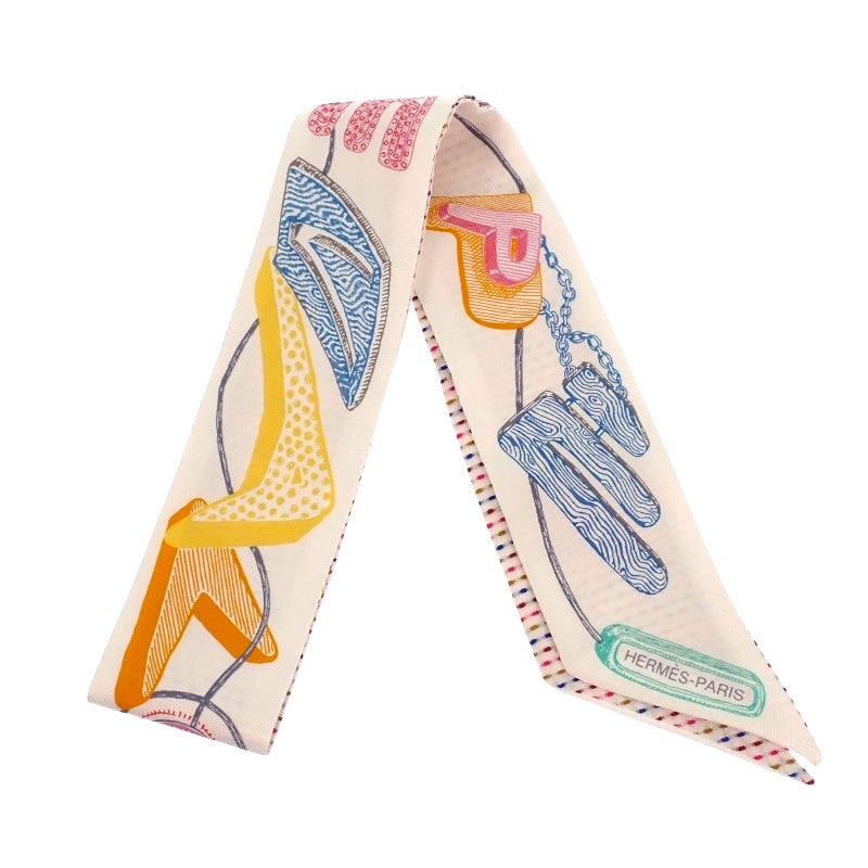エルメス HERMES ツイリー ポワンティエ シュヴァロスコープ ネオン H853954S04 スカーフ シルク ホワイト ローズ ヴェール レディース【中古】【ABランク】