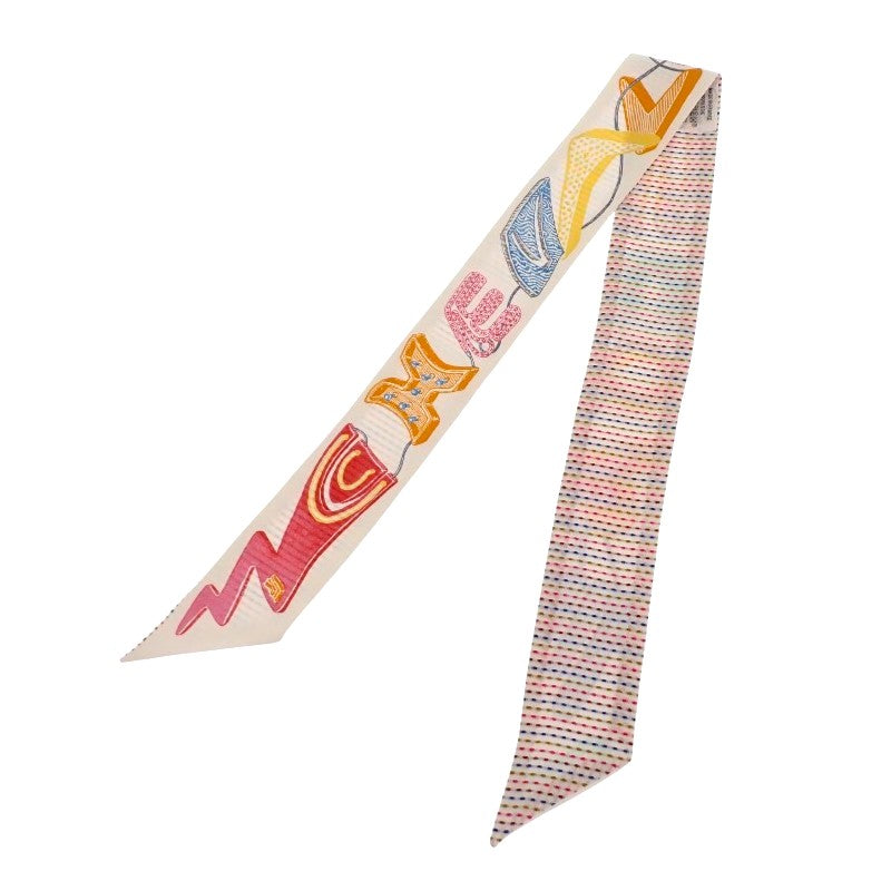 エルメス HERMES ツイリー ポワンティエ シュヴァロスコープ ネオン H853954S04 スカーフ シルク ホワイト ローズ ヴェール レディース【中古】【ABランク】