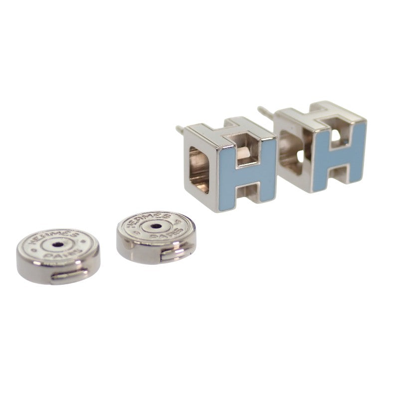 エルメス HERMES カージュドアッシュ Hキューブ ピアス メタル ブルー シルバー金具 レディース【中古】【ABランク】