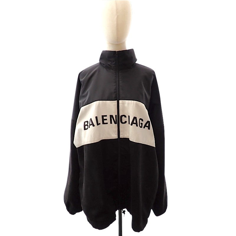 バレンシアガ BALENCIAGA ロゴプリント デニム切替 ポプリンシャツブルゾン 36 529213 TB003 1000 ナイロンジャケット コットン ナイロン ブラック メンズ【中古】【Bランク】