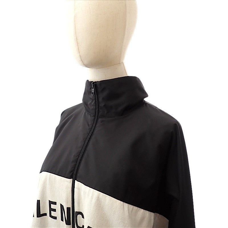 バレンシアガ BALENCIAGA ロゴプリント デニム切替 ポプリンシャツブルゾン 36 529213 TB003 1000 ナイロンジャケット コットン ナイロン ブラック メンズ【中古】【Bランク】