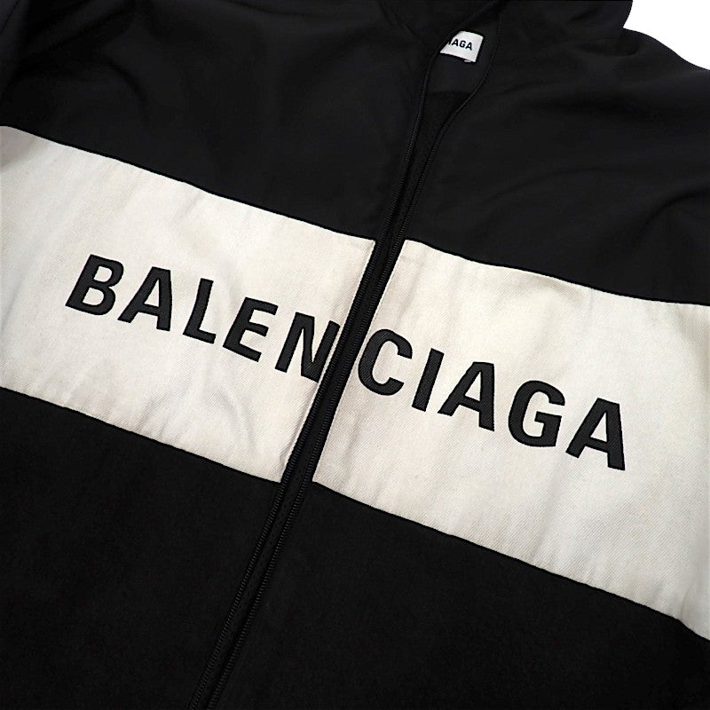 バレンシアガ BALENCIAGA ロゴプリント デニム切替 ポプリンシャツブルゾン 36 529213 TB003 1000 ナイロンジャケット コットン ナイロン ブラック メンズ【中古】【Bランク】