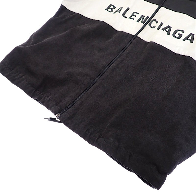 バレンシアガ BALENCIAGA ロゴプリント デニム切替 ポプリンシャツブルゾン 36 529213 TB003 1000 ナイロンジャケット コットン ナイロン ブラック メンズ【中古】【Bランク】