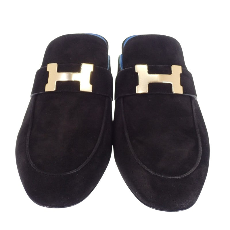 エルメス HERMES パラディ ミュール 36 ミュール スウェード ブラック ブルー ゴールド金具 レディース【中古】【Aランク】