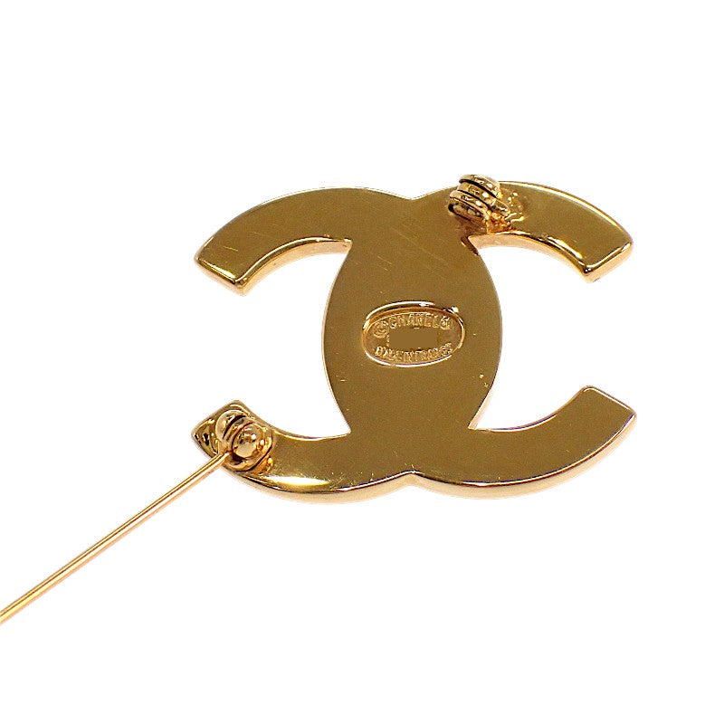 シャネル CHANEL CCターンロック ブローチ GP ラインストーン ゴールド