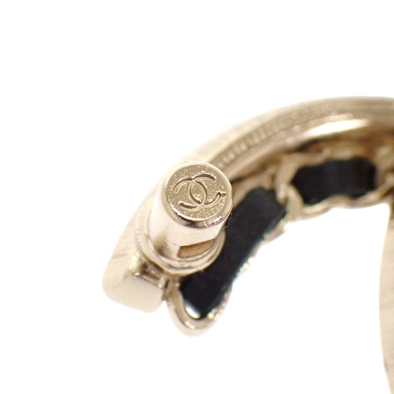 CHANEL Coco Mark AB5199 Brooch Metal Leather Gold Black Women's [Used] [A Rank]