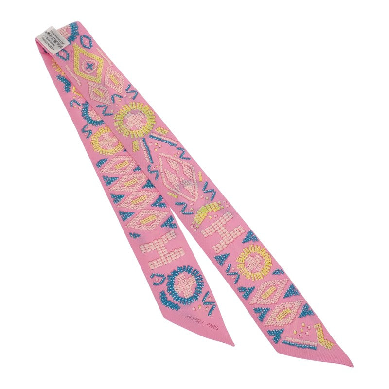 Hermès Twilly Scarf KELLY EN PERLES Silk Pink Blue Women's [Used] [A Rank]