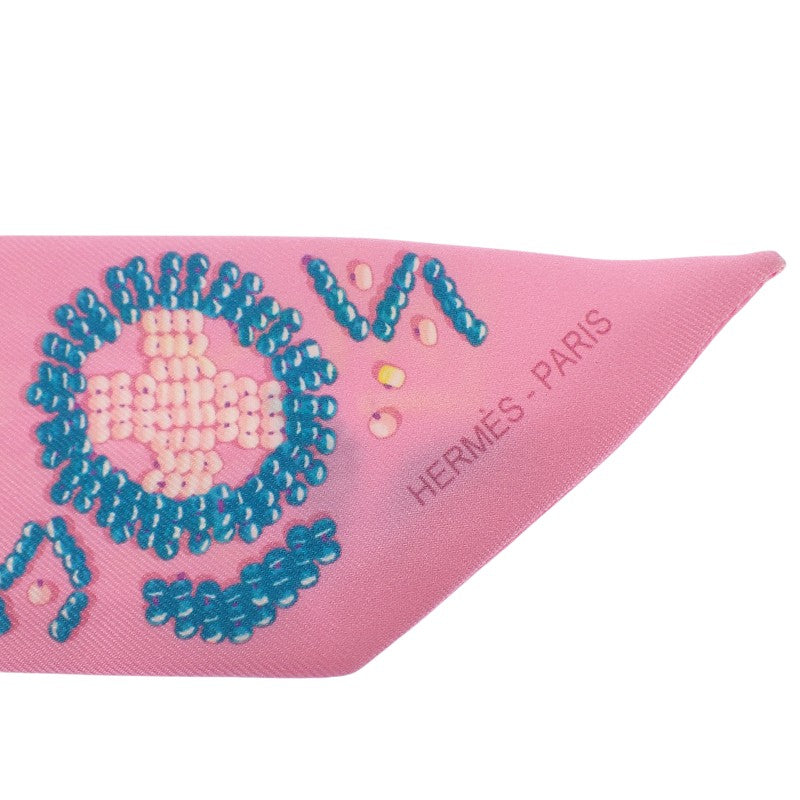 Hermès Twilly Scarf KELLY EN PERLES Silk Pink Blue Women's [Used] [A Rank]