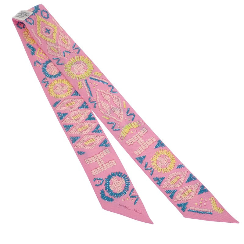 HERMES Twilly KELLY EN PERLES Scarf Silk Pink Blue Ladies [Used] [A Rank]