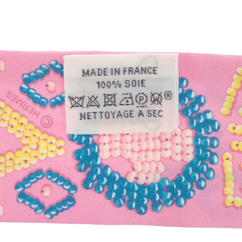HERMES Twilly KELLY EN PERLES Scarf Silk Pink Blue Ladies [Used] [A Rank]