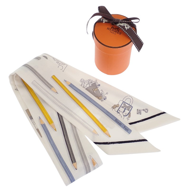 エルメス HERMES ツイリー A Vos Crayons 064221S_07 スカーフ シルク ホワイト レディース【中古】【ABランク】