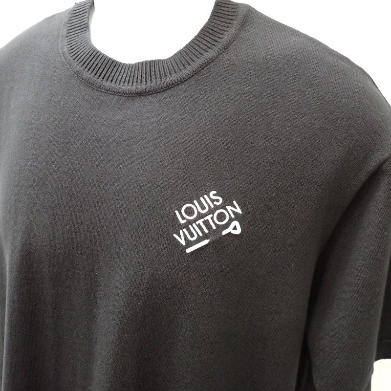 Louis Vuitton Signature Logo Knit T-shirt 23SS L Short-sleeved T-shirt Cotton Black Men's [Used] [Rank AB]