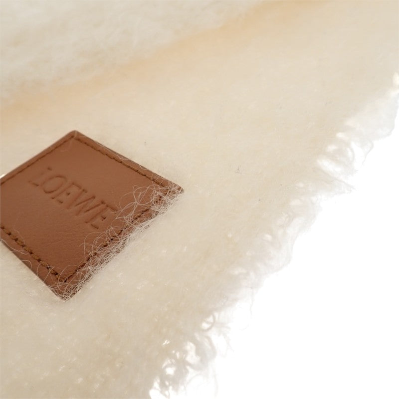 ロエベ LOEWE アナグラム フリンジマフラー FSA6SS1X0 マフラー ウール モヘヤ オフホワイト レディース メンズ【中古】【ABランク】