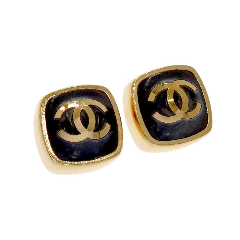 シャネル CHANEL CCスクエア スタッド L22B刻印 ピアス メタル ブラック ゴールド金具 レディース【中古】【ABランク】