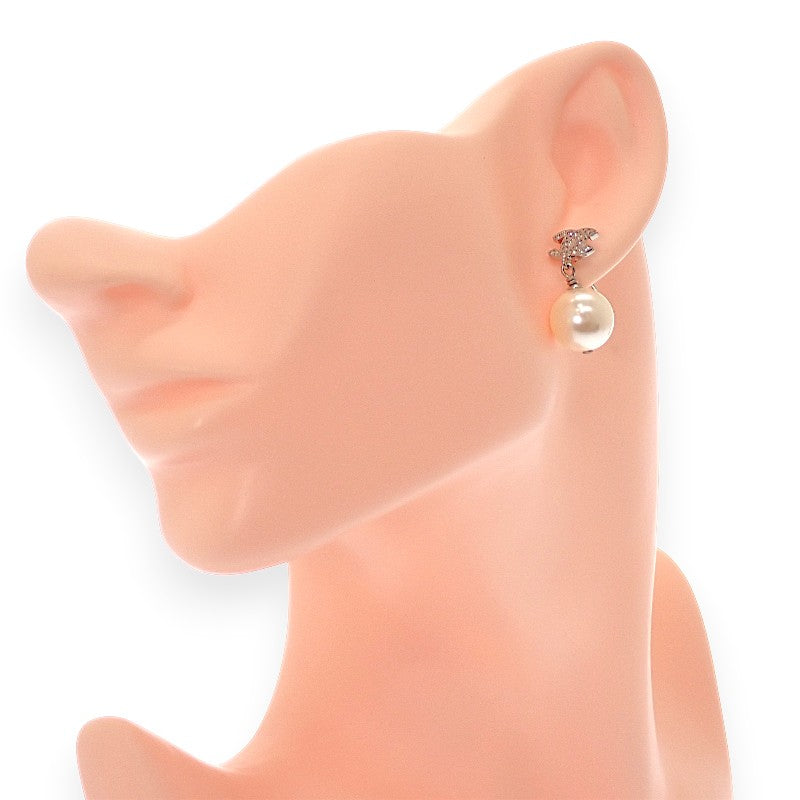 CHANEL CC Coco Mark Pearl Earrings Metal Faux Pearl Silver Women's [Used] [AB Rank]