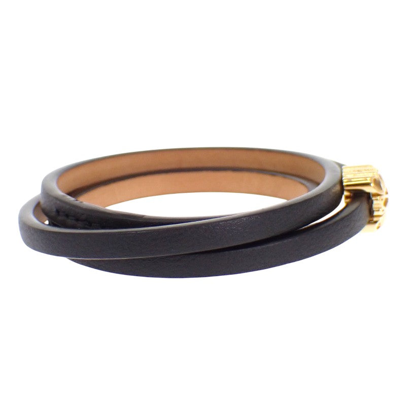 ロエベ LOEWE アナグラム S J242TWLX03 ブレスレット カーフ 真ちゅう ブラック ゴールド金具 レディース【中古】【Aランク】
