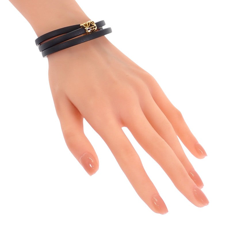 ロエベ LOEWE アナグラム S J242TWLX03 ブレスレット カーフ 真ちゅう ブラック ゴールド金具 レディース【中古】【Aランク】