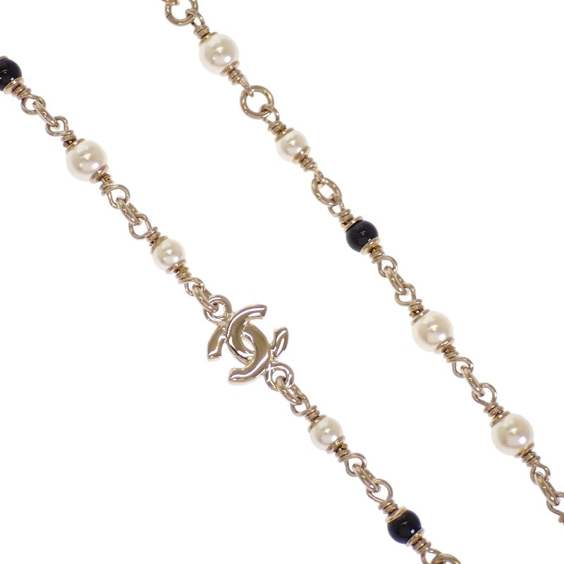 Chanel CC Bambi Necklace Metal Faux Pearl Rhinestone Gold Women's [Used] [A Rank]