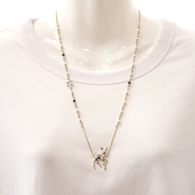 Chanel CC Bambi Necklace Metal Faux Pearl Rhinestone Gold Women's [Used] [A Rank]