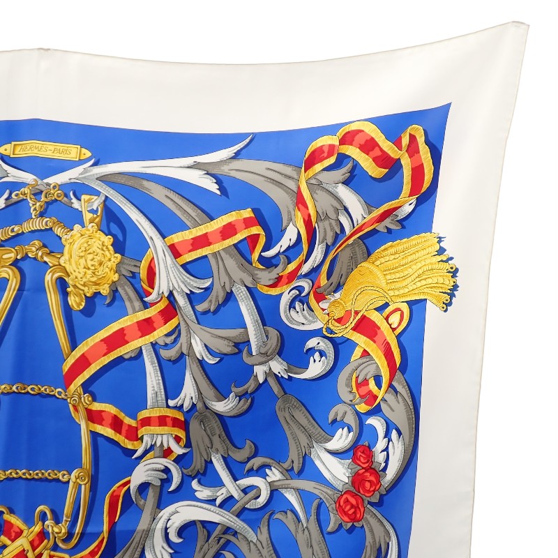 エルメス HERMES カレ90 LE MORS A LA CONETABLE 轡の気品 スカーフ シルク ブルー レディース【中古】【Aランク】
