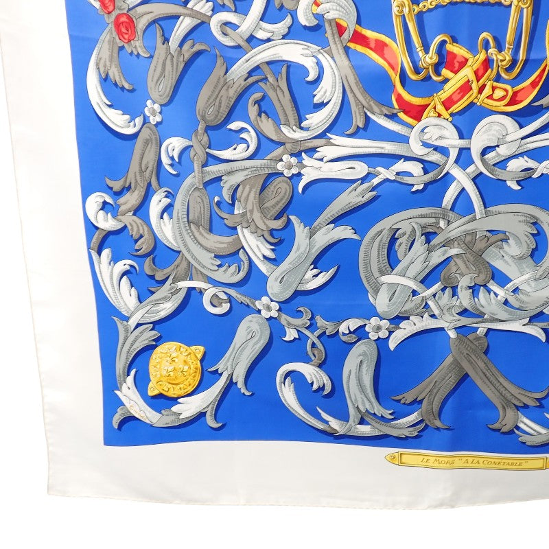 エルメス HERMES カレ90 LE MORS A LA CONETABLE 轡の気品 スカーフ シルク ブルー レディース【中古】【Aランク】