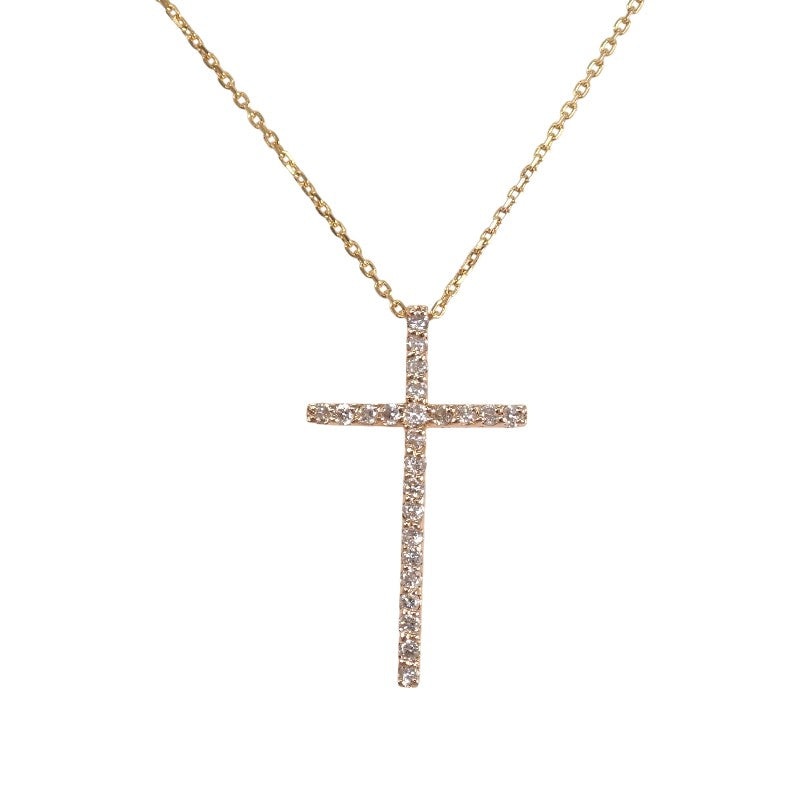 デザインジュエリー クロス 十字架 ネックレス K18イエローゴールド ダイヤモンド レディース【中古】【Aランク】