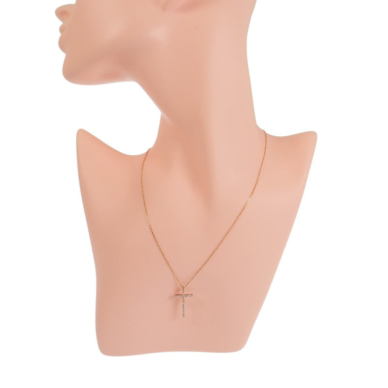 Design Jewelry Cross Necklace K18 Yellow Gold Diamond Women's [Used] [A Rank]