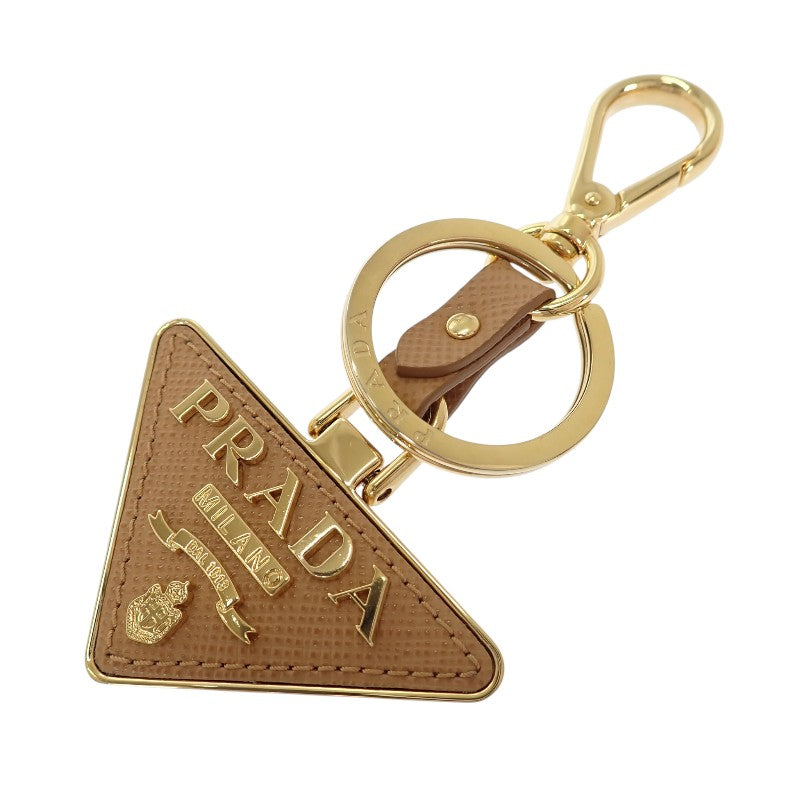 プラダ PRADA サフィアーノキーリング 1PP128 キーホルダー メタル レザー ベージュ ゴールド レディース【中古】【Aランク】