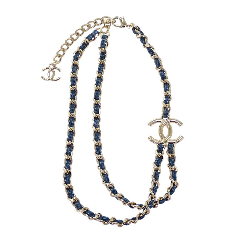 CHANEL CC Denim Chain Necklace ABF163_B19749 Metal Gold Blue Women's [Used] [A Rank]