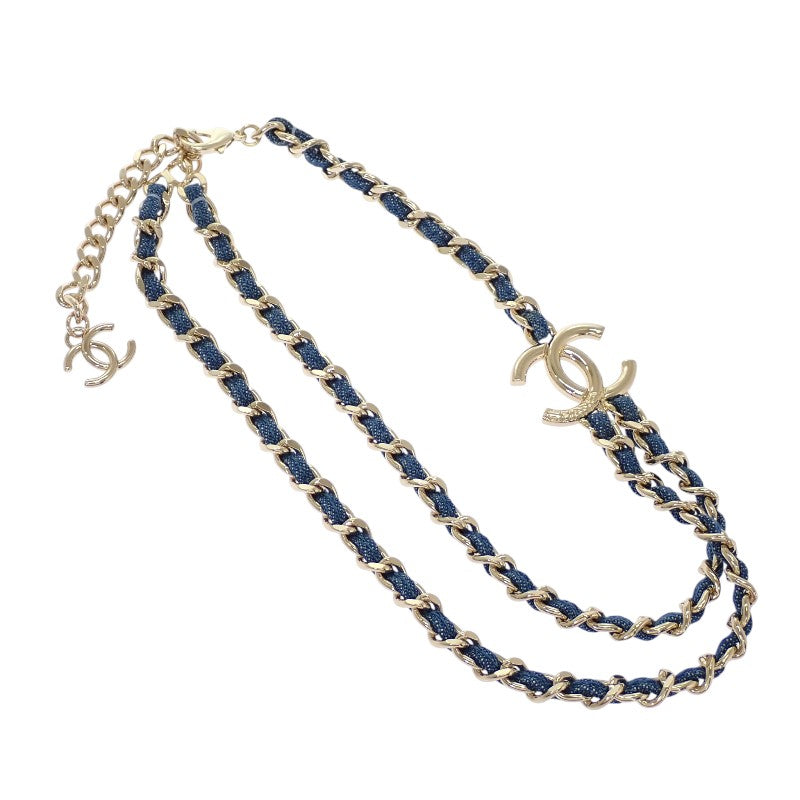 CHANEL CC Denim Chain Necklace ABF163_B19749 Metal Gold Blue Women's [Used] [A Rank]