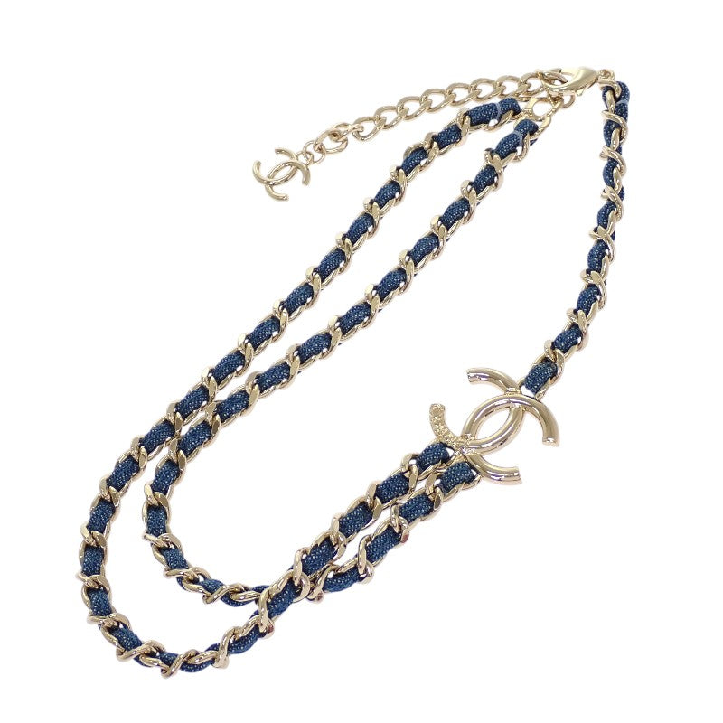 CHANEL CC Denim Chain Necklace ABF163_B19749 Metal Gold Blue Women's [Used] [A Rank]