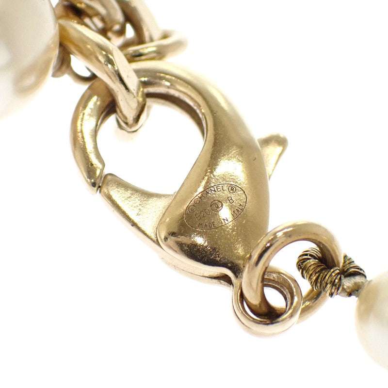 CHANEL CC Pearl Long Necklace Metal Faux Pearl White Black Gold Hardware Women's