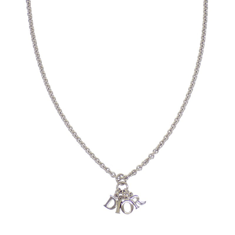 クリスチャンディオール Christian Dior ロゴ ペンダント ネックレス メタル シルバー レディース【中古】【ABランク】