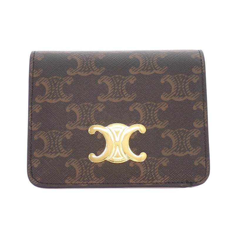 セリーヌ CELINE トリオンフ コンパクト ウォレット 10K622CQH.04LU 二つ折り財布 トリオンフキャンバス タン ブラウン系 レディース【中古】【Aランク】
