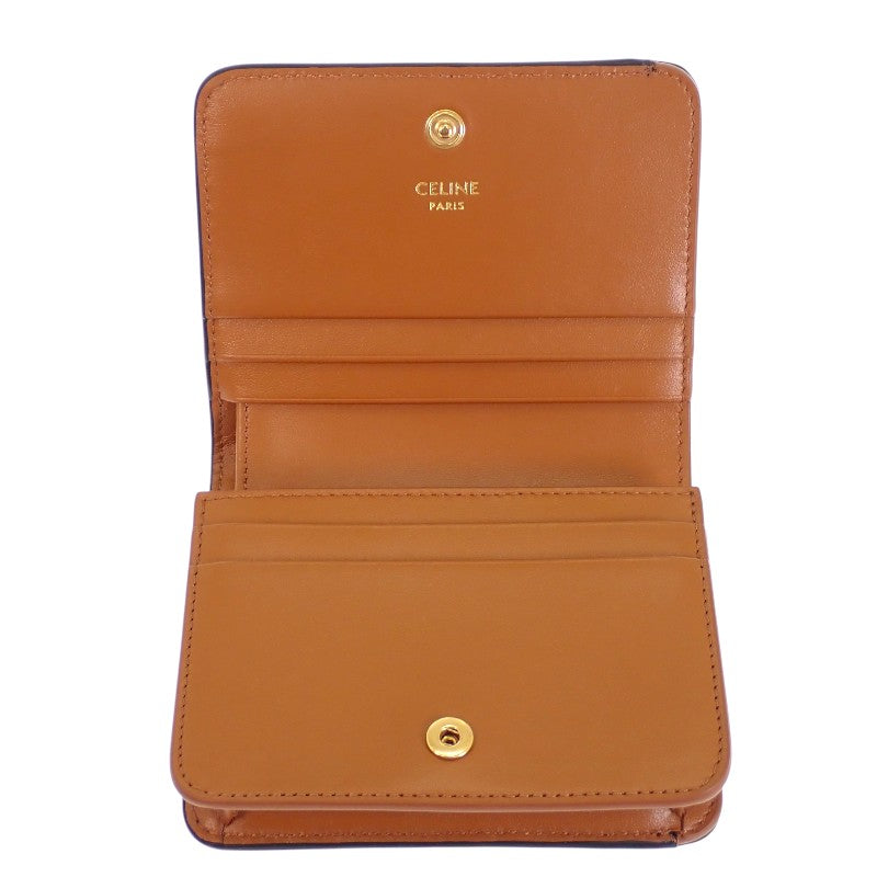 セリーヌ CELINE トリオンフ コンパクト ウォレット 10K622CQH.04LU 二つ折り財布 トリオンフキャンバス タン ブラウン系 レディース【中古】【Aランク】